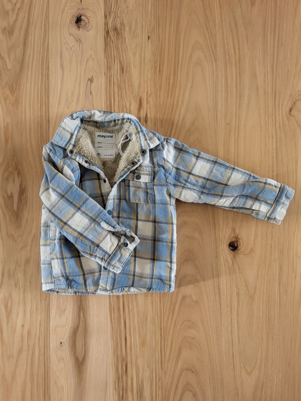 Mayoral Blue & Cream Plaid Sherpa-Lined Shirt Jacket